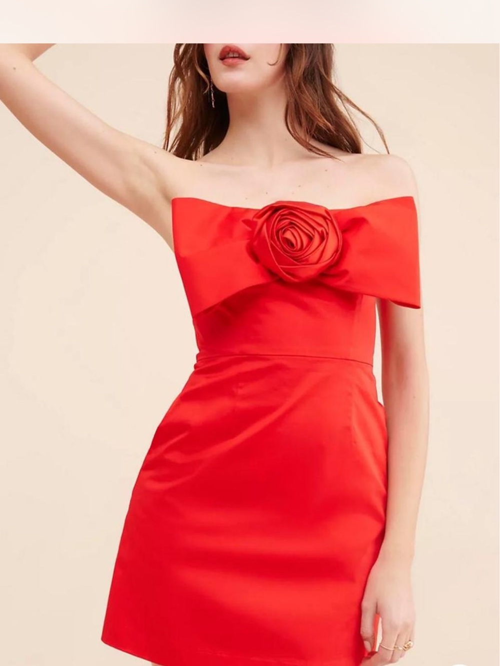 Hutch Red Strapless Rose Applique Mini Dress